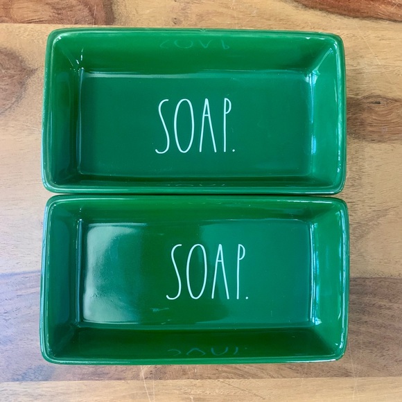 RAE DUNN Green Soap Dishes (2) - Picture 2 of 4